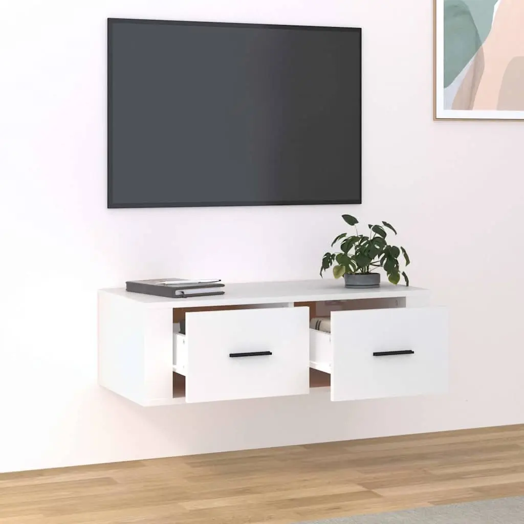 Hanging TV Cabinet Wall-Mounted Media Storage Unit White 80 x 36 x 25 cm