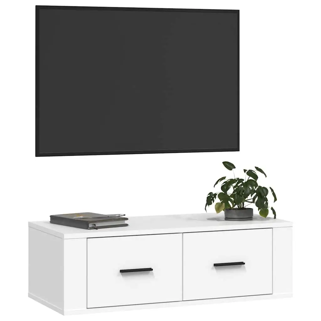 Hanging TV Cabinet Wall-Mounted Media Storage Unit White 80 x 36 x 25 cm