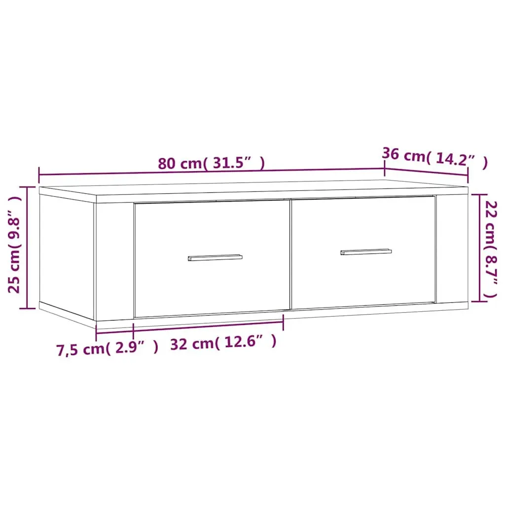 Hanging TV Cabinet Wall-Mounted Media Storage Unit White 80 x 36 x 25 cm