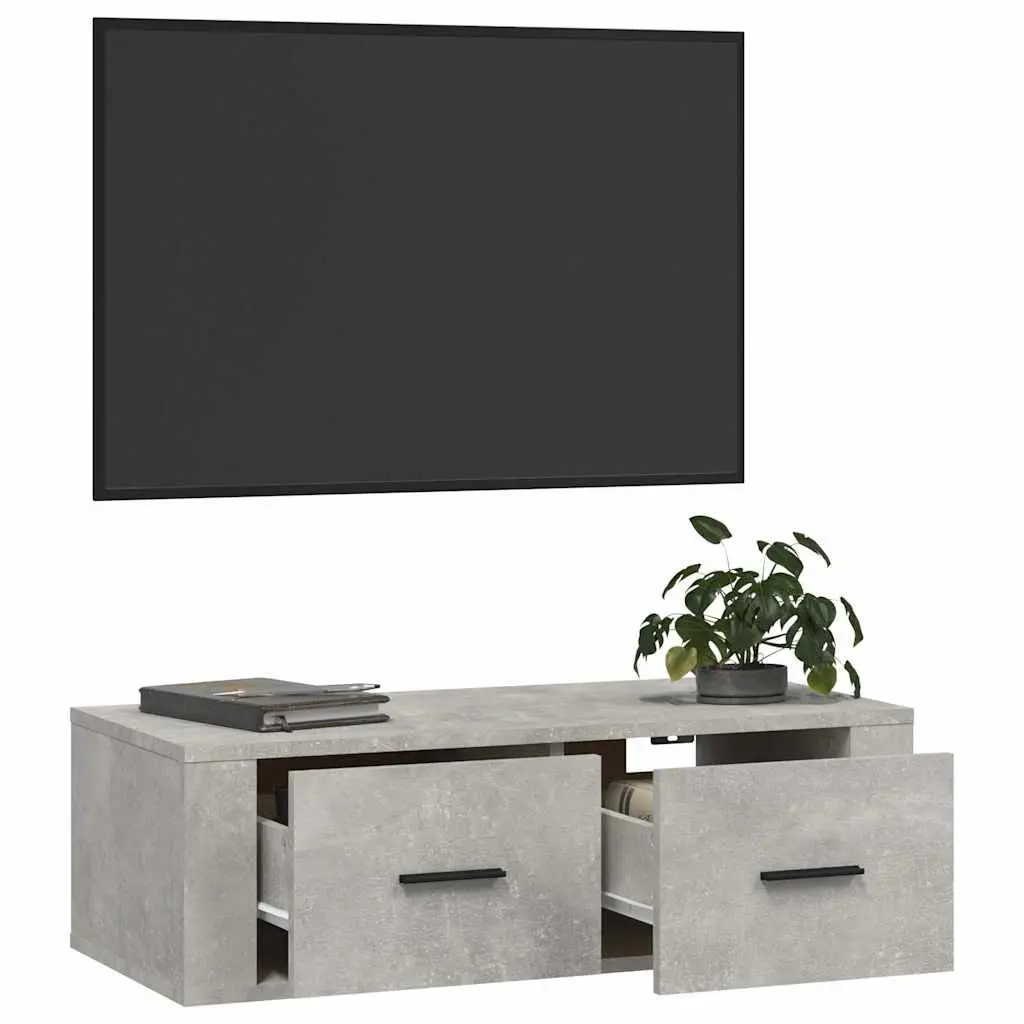 Hanging TV Cabinet Wall-Mounted Media Unit Grey Engineered Wood Storage Drawers