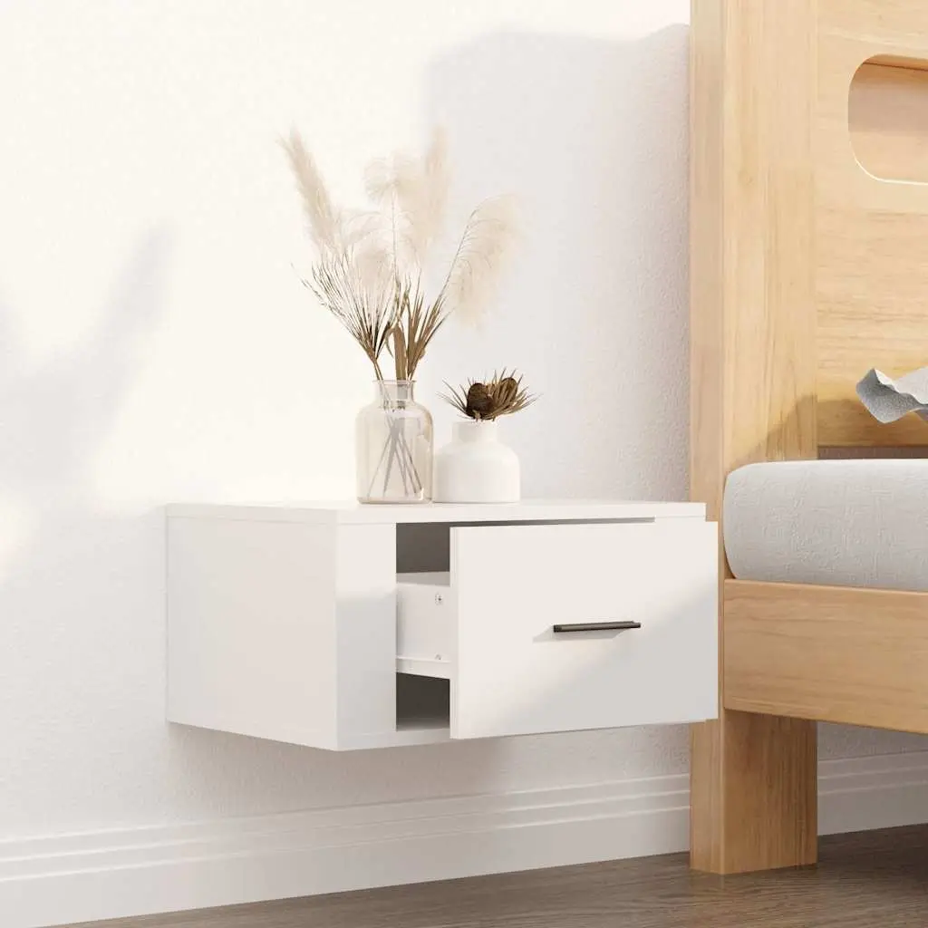 Wall-mounted Bedside Cabinet Bedroom Storage Organizer White High Gloss 50 x 36 x 25 cm
