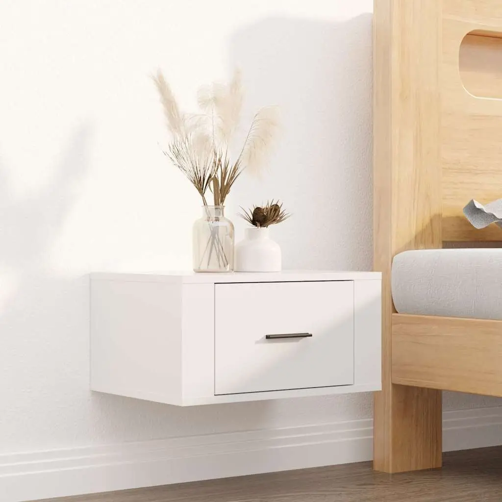 Wall-mounted Bedside Cabinets 2 pcs White Floating Storage Organiser Bedroom