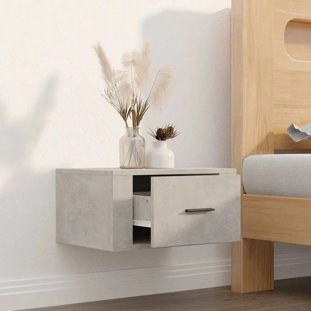 Wall-Mounted Bedside Cabinet Grey Floating Storage Unit Bedroom 50W x 36H x 25D cm