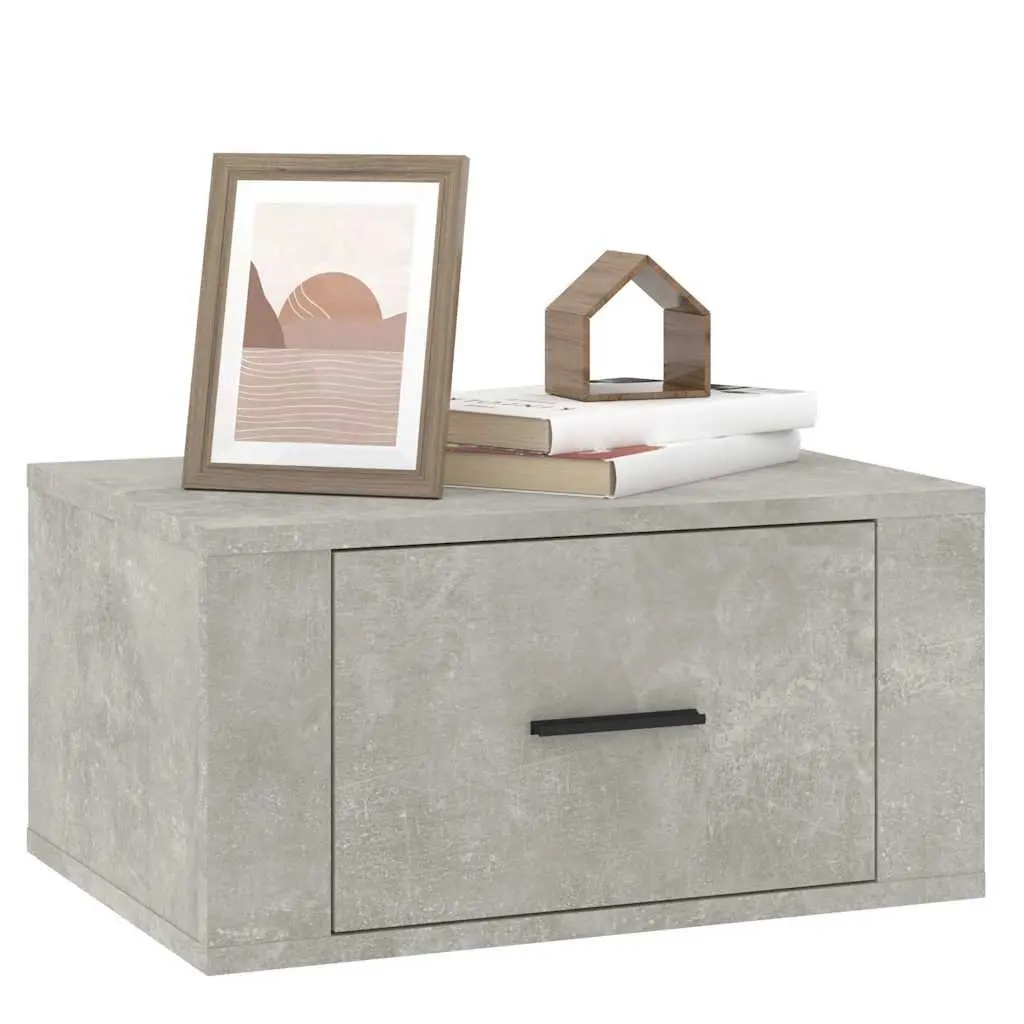 Wall-Mounted Bedside Cabinet Grey Floating Storage Unit Bedroom 50W x 36H x 25D cm