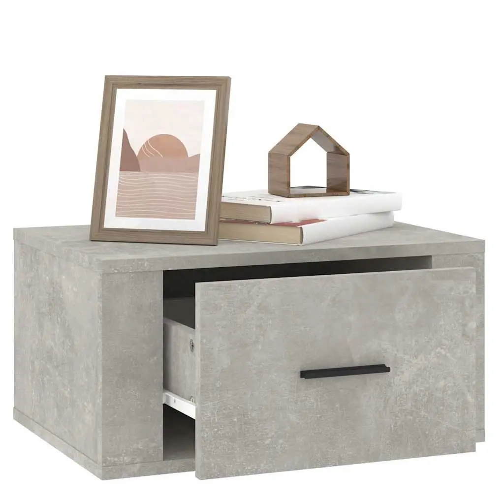 Wall-Mounted Bedside Cabinet Grey Floating Storage Unit Bedroom 50W x 36H x 25D cm