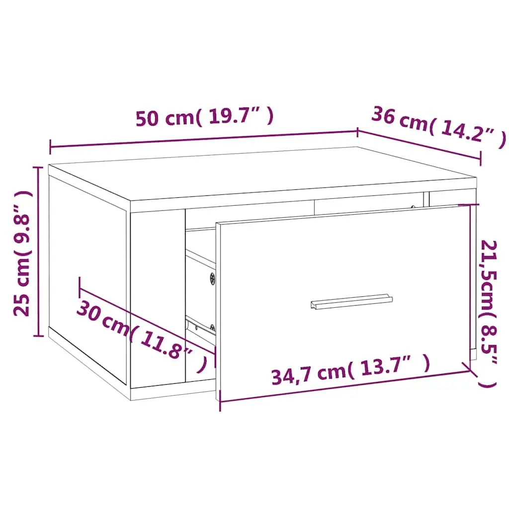 Wall-Mounted Bedside Cabinets Floating Storage Units Grey 50x36x25 cm Pair