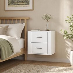 White Floating Shelf Bedside Cabinet - 50x36x47cm