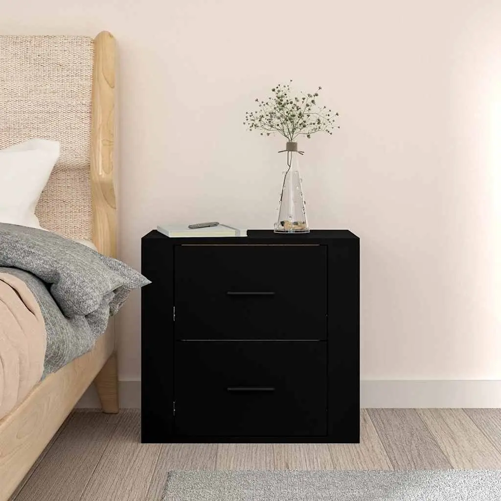 Wall-mounted Bedside Cabinet Black Bedroom Storage 50x36x47cm