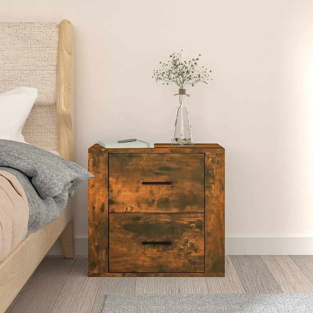 Wall-mounted Bedside Cabinet Storage Organizer Brown Floating Bedroom Furniture