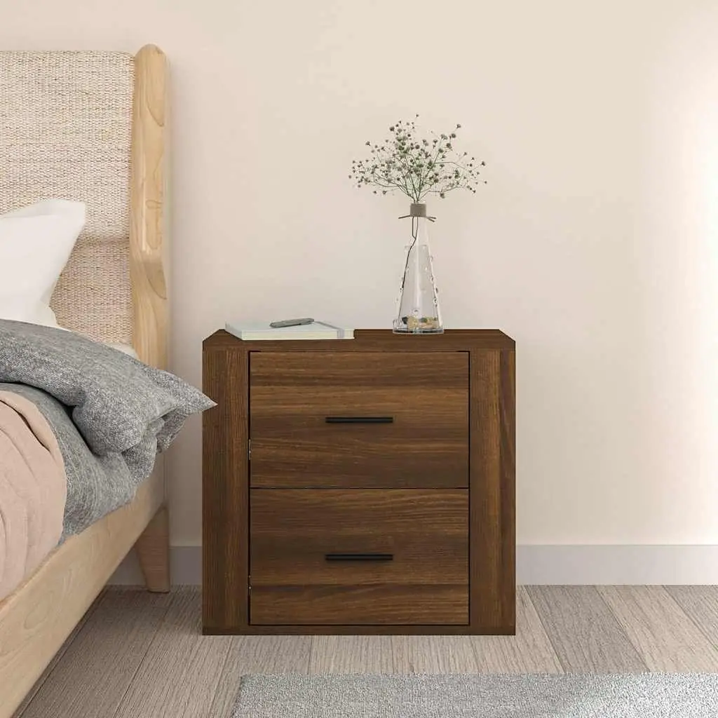 Wall-mounted Bedside Cabinet Brown Oak Storage Floating Bedroom Nightstand