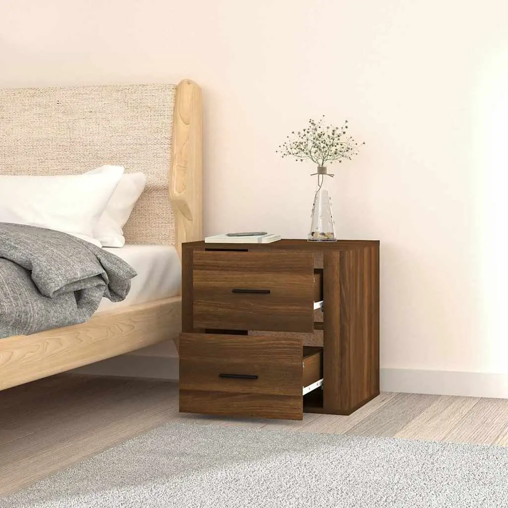 Wall-mounted Bedside Cabinet Brown Oak Storage Floating Bedroom Nightstand