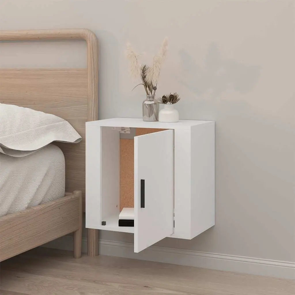 Wall-mounted Bedside Cabinet White Floating Bedside Table 50W x 30D x 47H cm