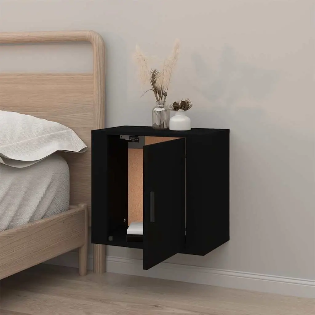 Wall-mounted Bedside Cabinet Black Floating Storage Unit Bedroom 50 x 30 x 47 cm