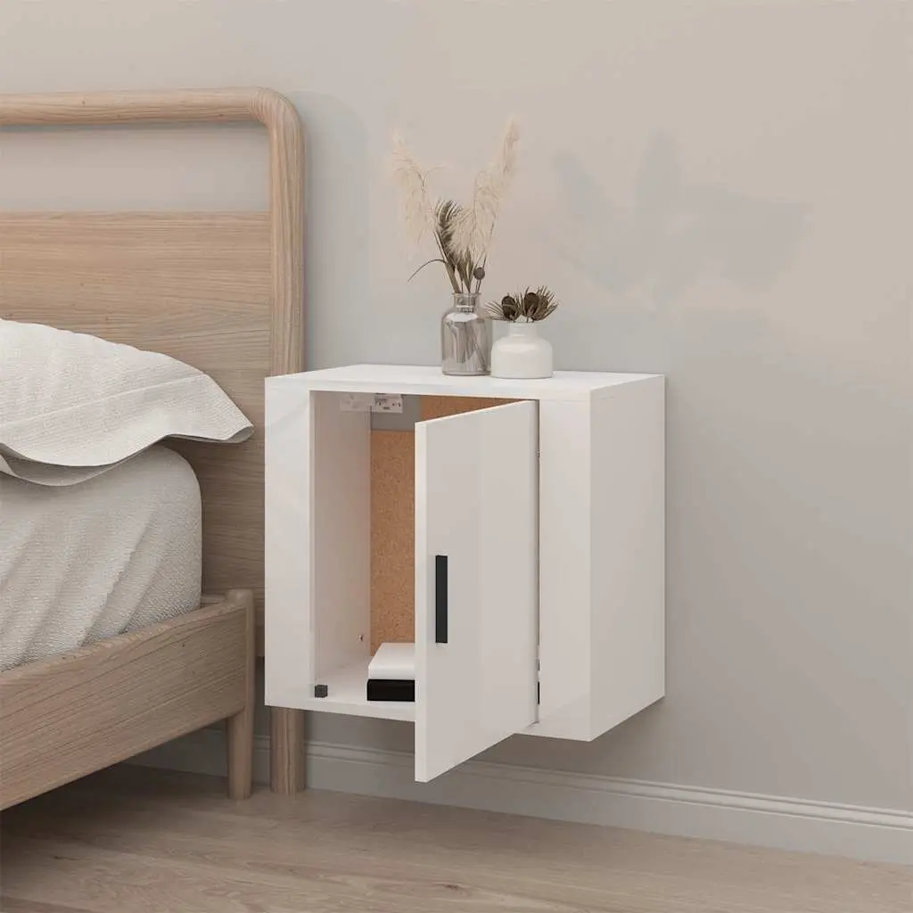 White High Gloss Wall-Mounted Bedside Cabinet