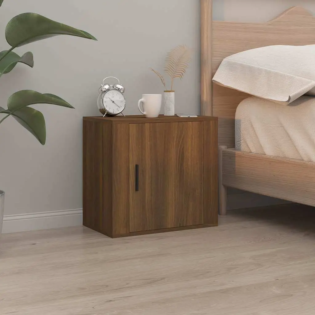 Wall-mounted Bedside Cabinets Bedroom Storage Organiser Brown Oak 2 Piece