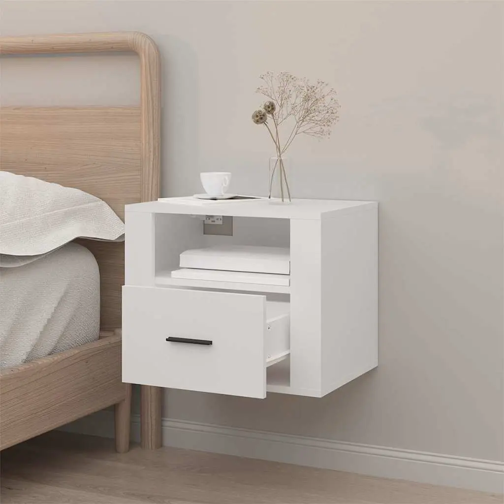Wall-mounted Bedside Cabinet White Floating Bedside Table 50 x 36 x 40 cm