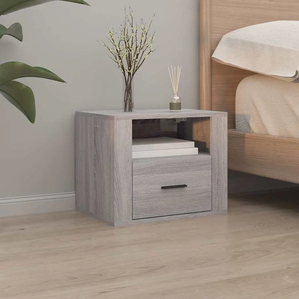 Floating Bedside Cabinets for Bedroom Storage Grey Sonoma 2 Pieces