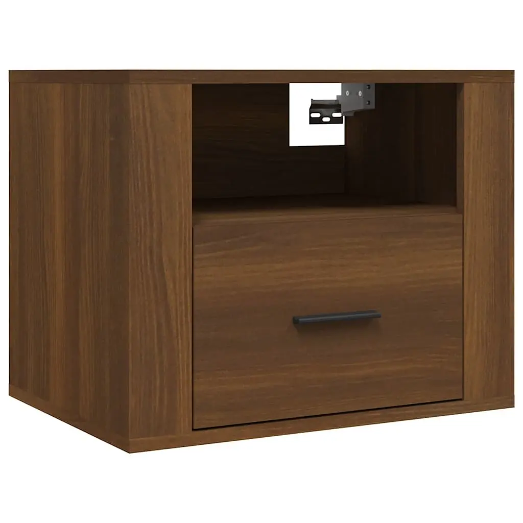 Wall-mounted Bedside Cabinets Bedroom Brown Floating Storage Organizer 2 Piece