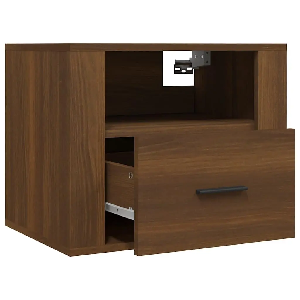 Wall-mounted Bedside Cabinets Bedroom Brown Floating Storage Organizer 2 Piece