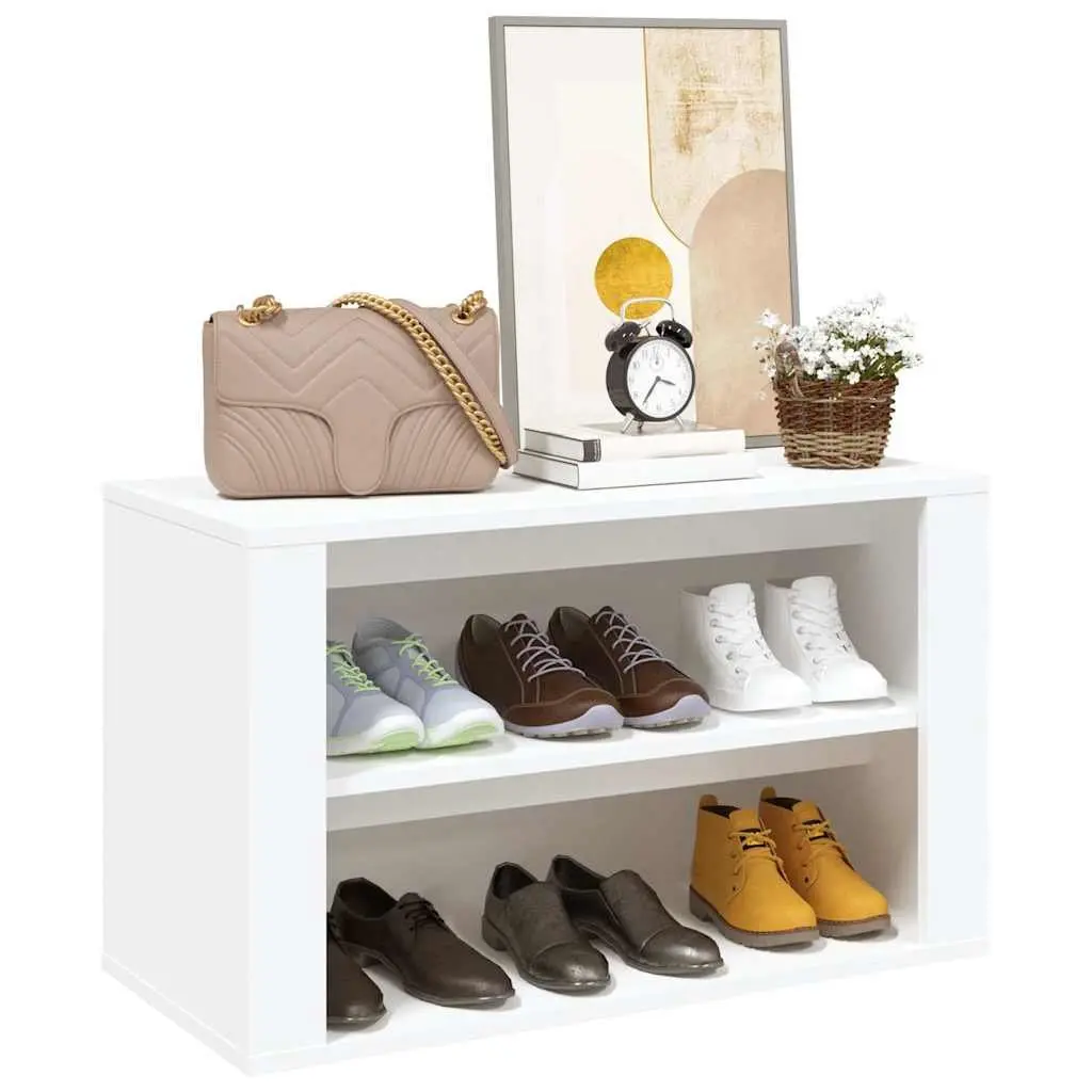 Shoe Rack White 75x35x45cm Storage Cabinet 2 Compartments Engineered Wood
