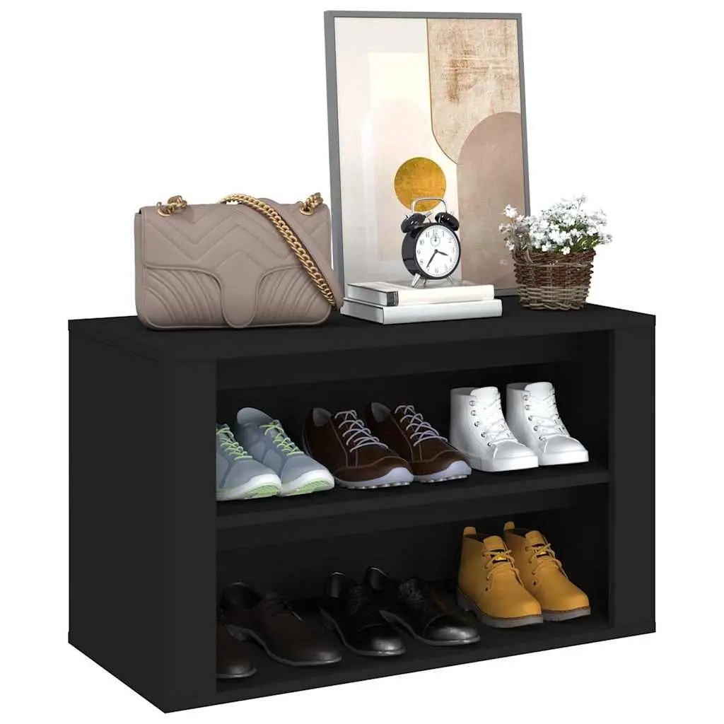 Shoe Rack for Home Organisation Black Engineered Wood 2 Compartment 75W x 35D x 45H cm