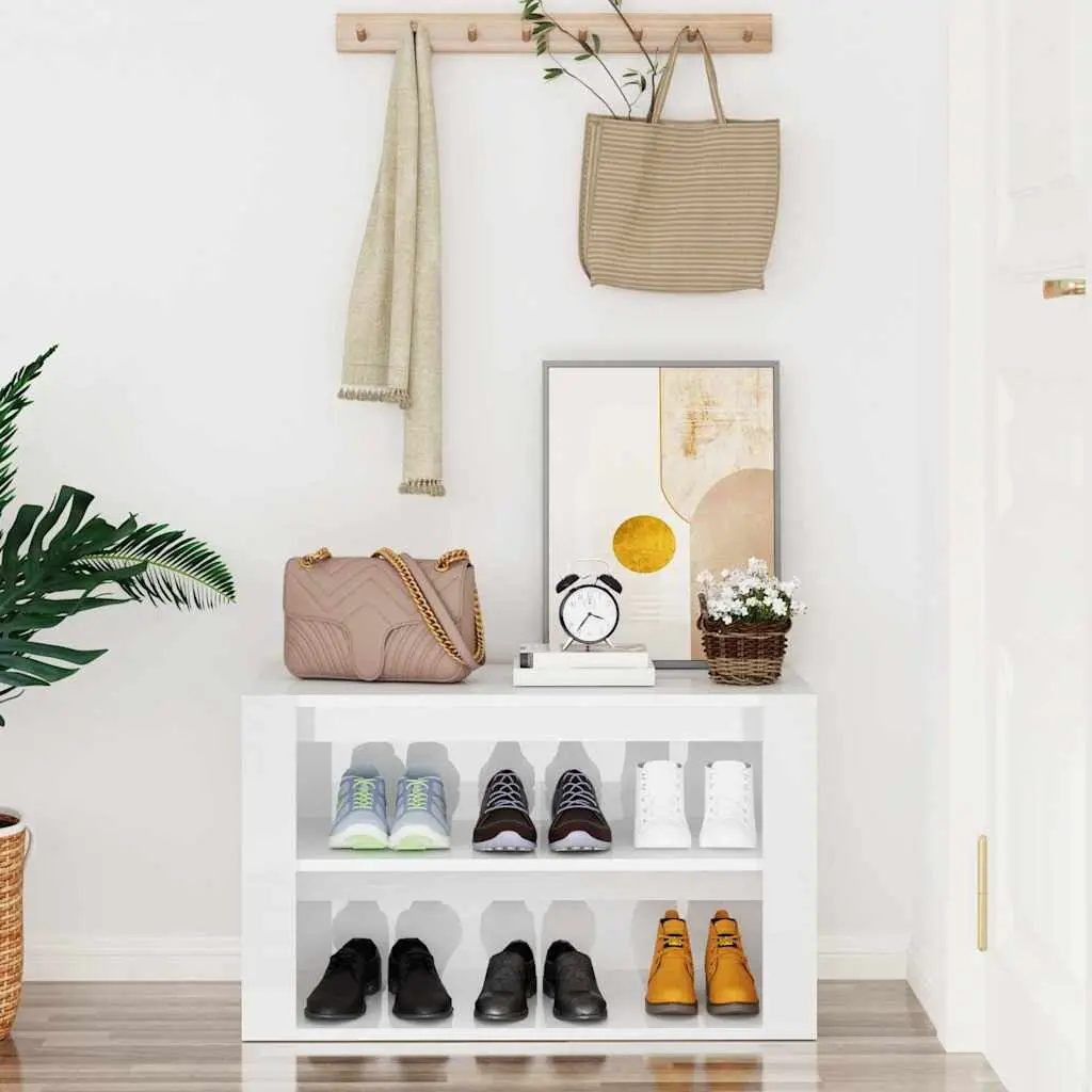 Shoe Rack White High Gloss 2 Compartment Storage Organiser Cabinet Engineered