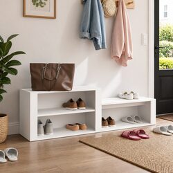 Shoe Cabinet Specifications: White, 150x35x45 cm, Engineered Wood