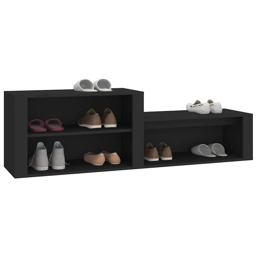 Shoe Cabinet Black Engineered Wood Storage Organiser Hall Entryway 150W x 35D x 45H cm