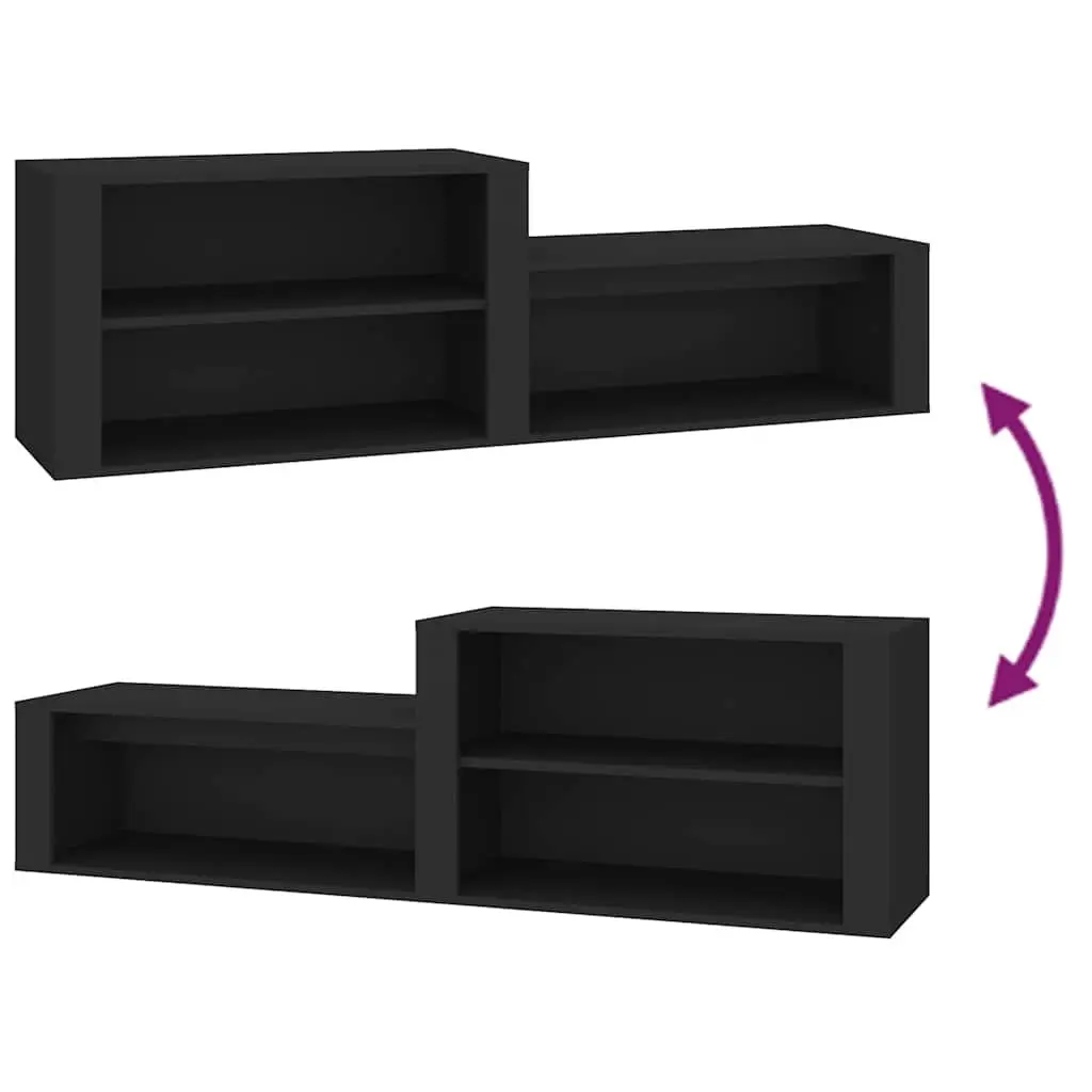 Shoe Cabinet Black Engineered Wood Storage Organiser Hall Entryway 150W x 35D x 45H cm
