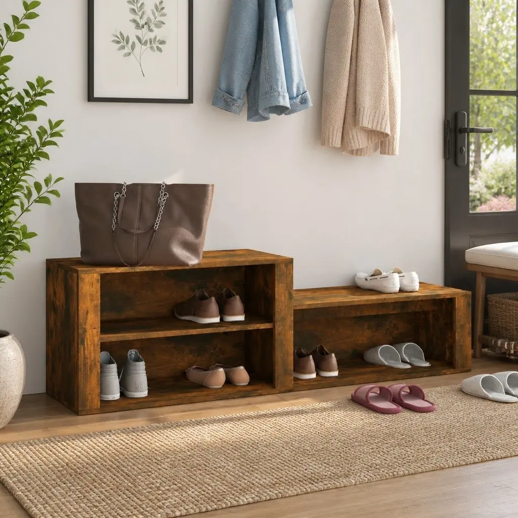 Shoe Cabinet Storage Organiser for Hallway 150W x 35D x 45H cm Brown Engineered Wood