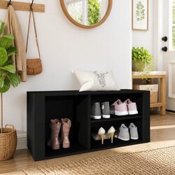 Shoe Cabinet Black Storage Organiser Engineered Wood Entryway Hallway Furniture
