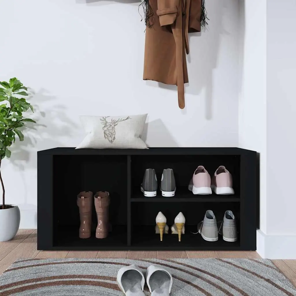 Shoe Cabinet Black Storage Organiser Engineered Wood Entryway Hallway Furniture