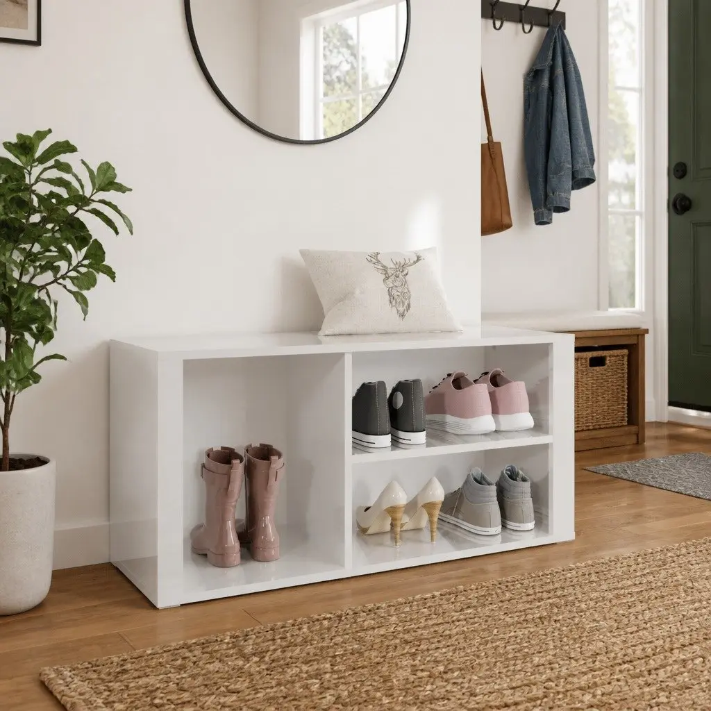 Shoe Cabinet White High Gloss Storage Organiser Hall 100 x 35 x 45 cm