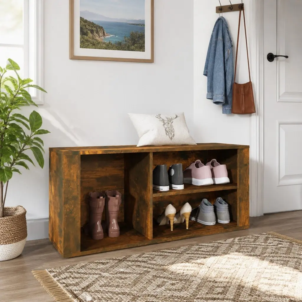 Shoe Cabinet Storage Organiser for Hall Entryway Brown Engineered Wood 100 x 35 x 45 cm