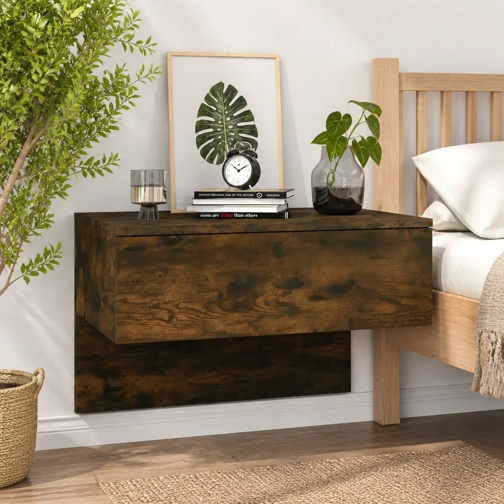 Wall-mounted Bedside Cabinet for Bedroom Smoked Oak