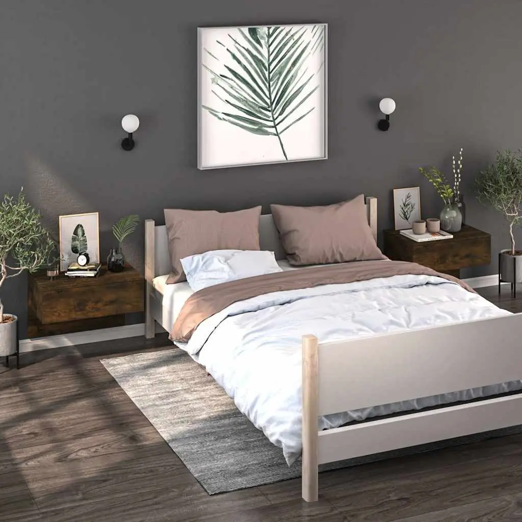 Wall-mounted Bedside Cabinet for Bedroom Smoked Oak