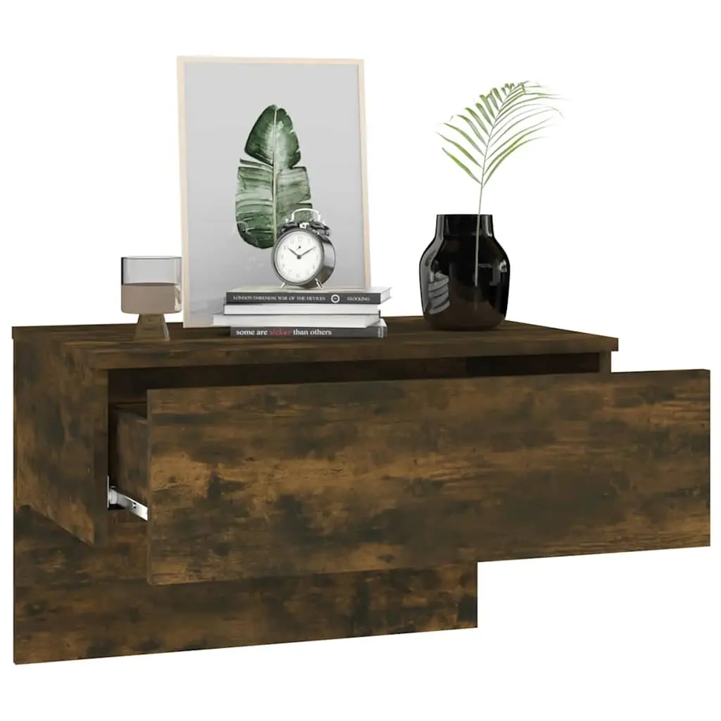 Wall-mounted Bedside Cabinet for Bedroom Smoked Oak