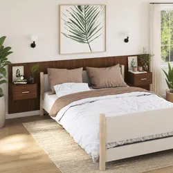 Brown Oak Wall-Mounted Bedside Cabinets: 2 pcs Specifications