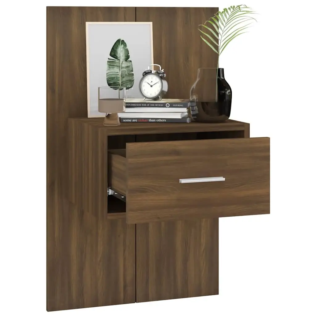 Wall-Mounted Bedside Cabinets 2 pcs Brown Oak Floating Storage Bedroom