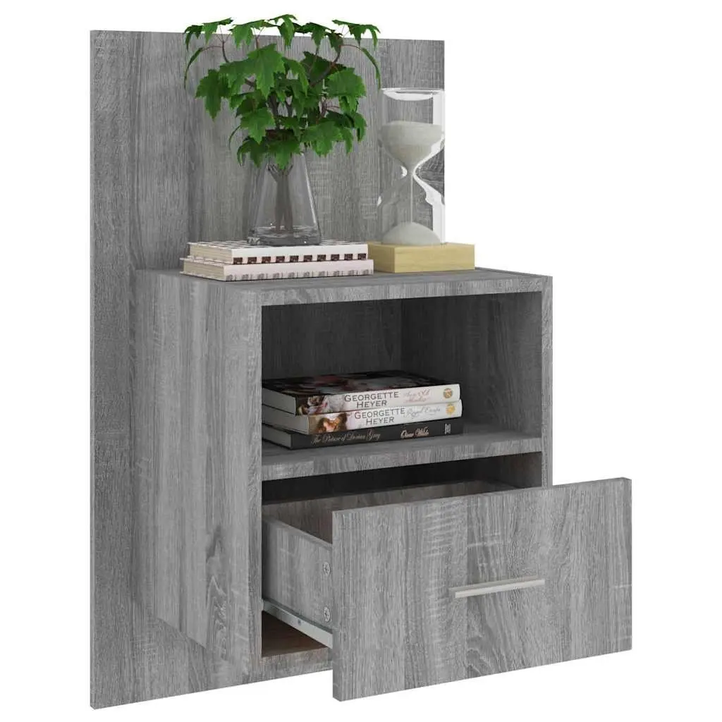 Grey Wall-Mounted Bedside Cabinet