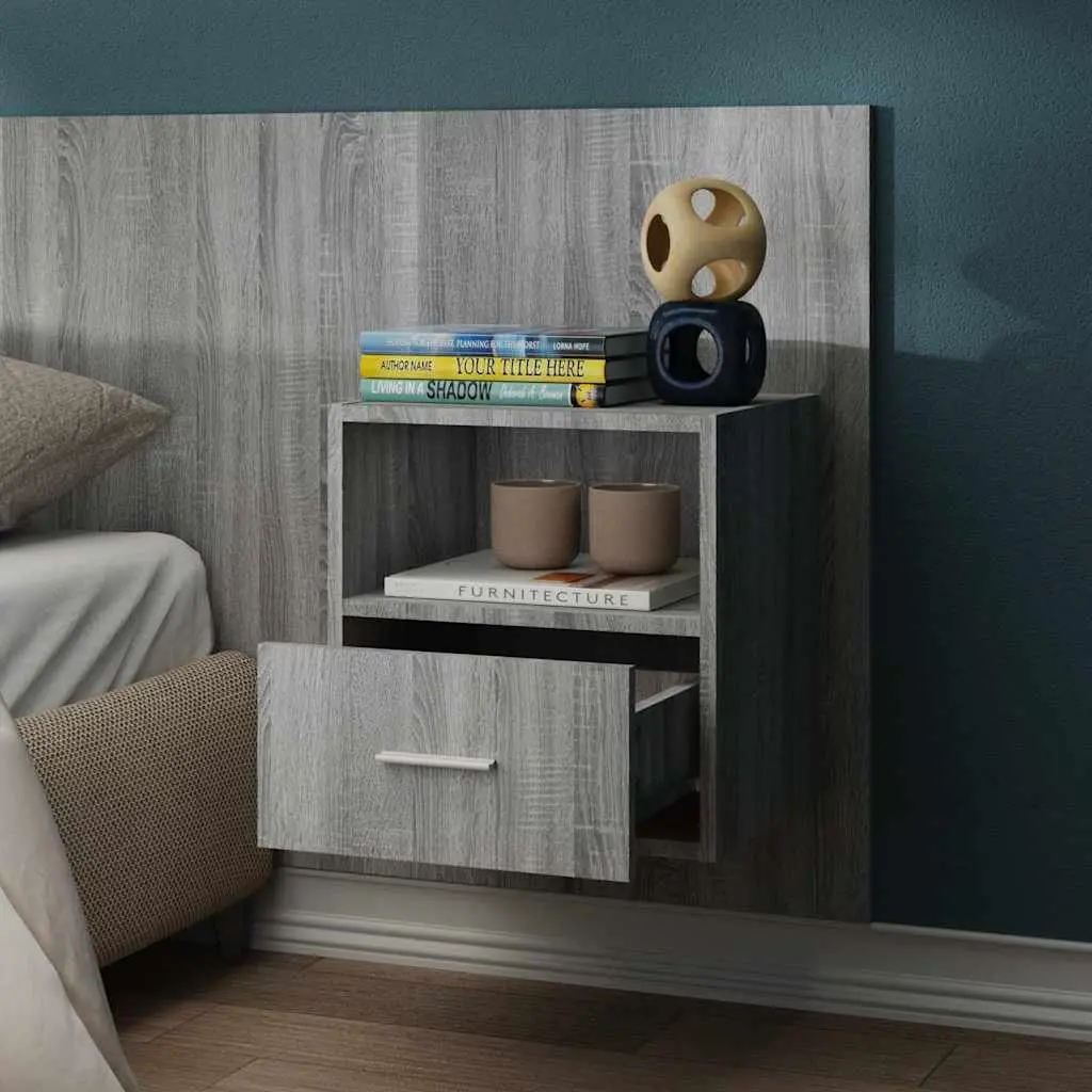 Grey Wall-Mounted Bedside Cabinet