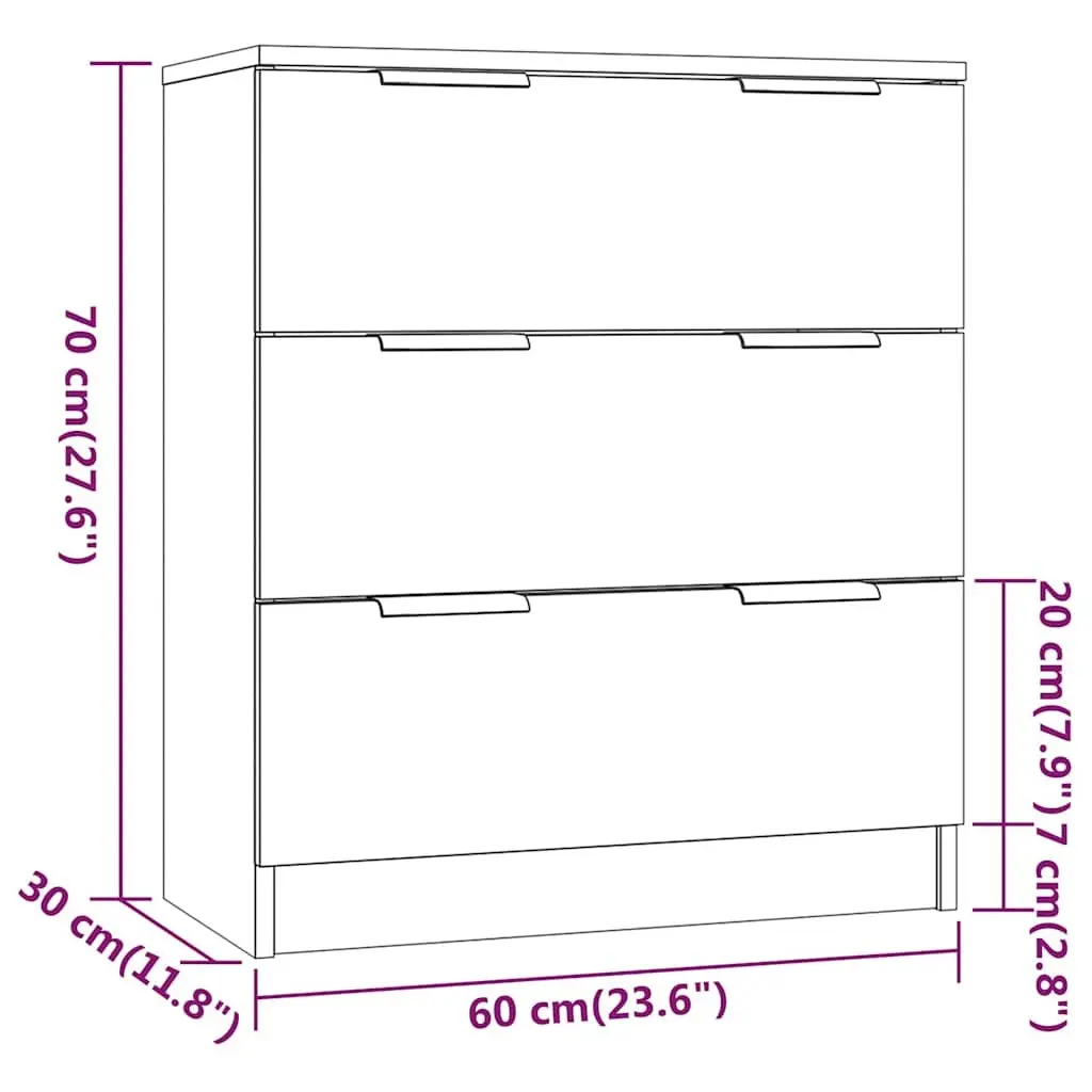 Sideboard Storage Cabinet for Lounge Dining Room Grey 60x30x70cm Engineered Wood 3 Drawers