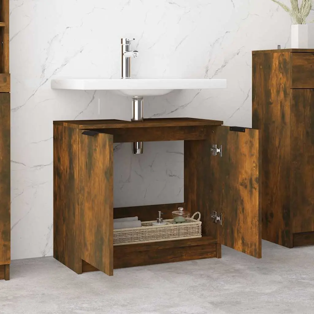 Bathroom Storage Cabinet Smoked Oak Brown Engineered Wood 64.5x33.5x59cm