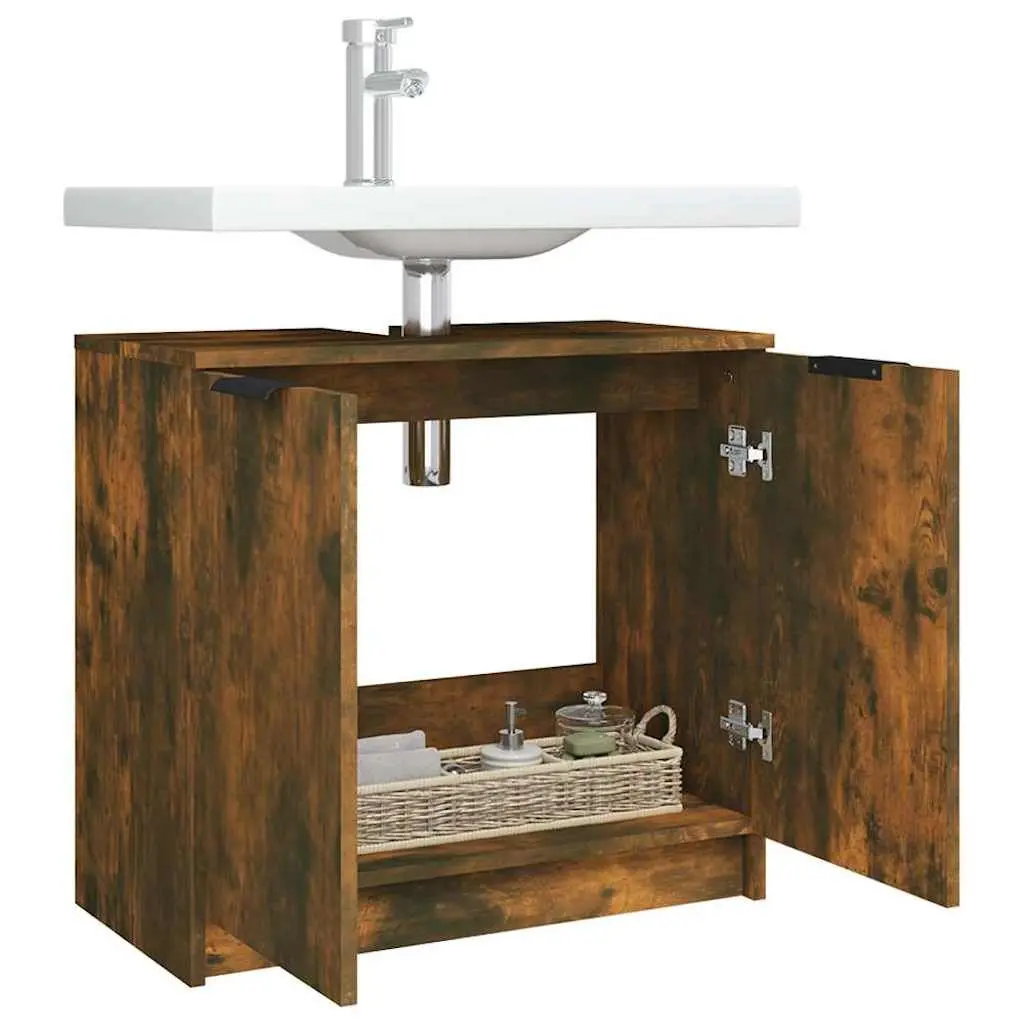 Bathroom Storage Cabinet Smoked Oak Brown Engineered Wood 64.5x33.5x59cm