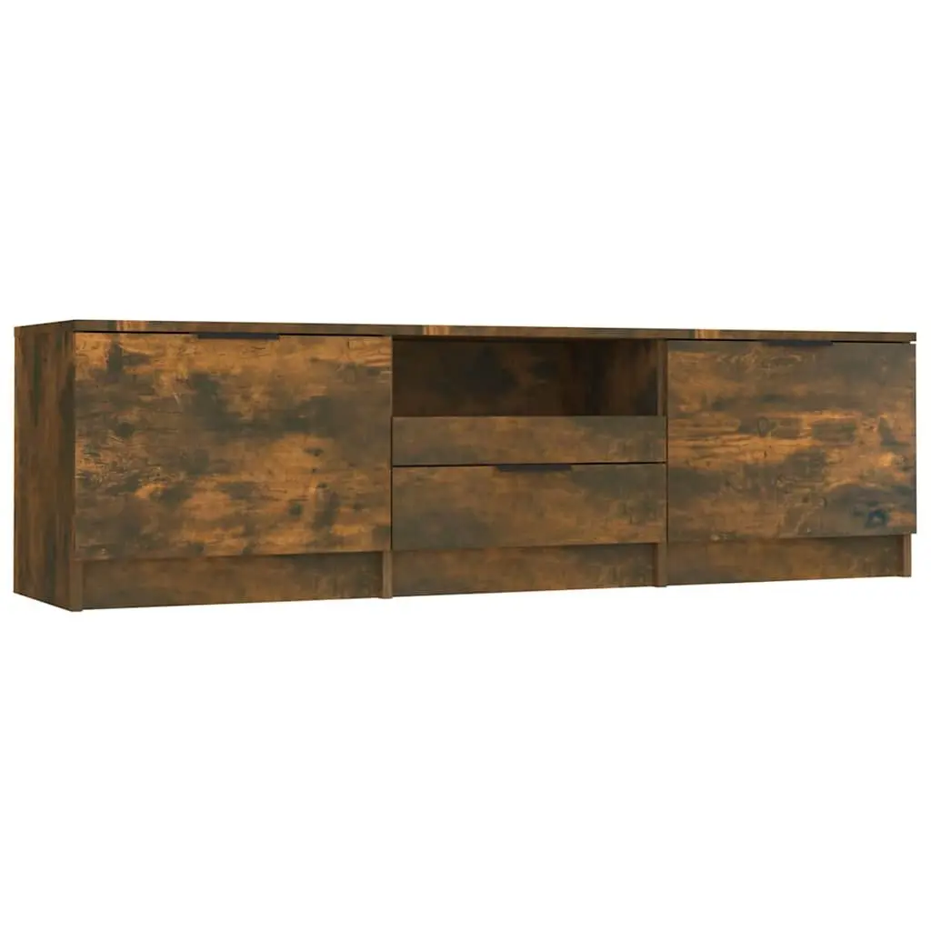 TV Cabinet Unit Brown Engineered Wood Storage Compartments Drawer Organiser