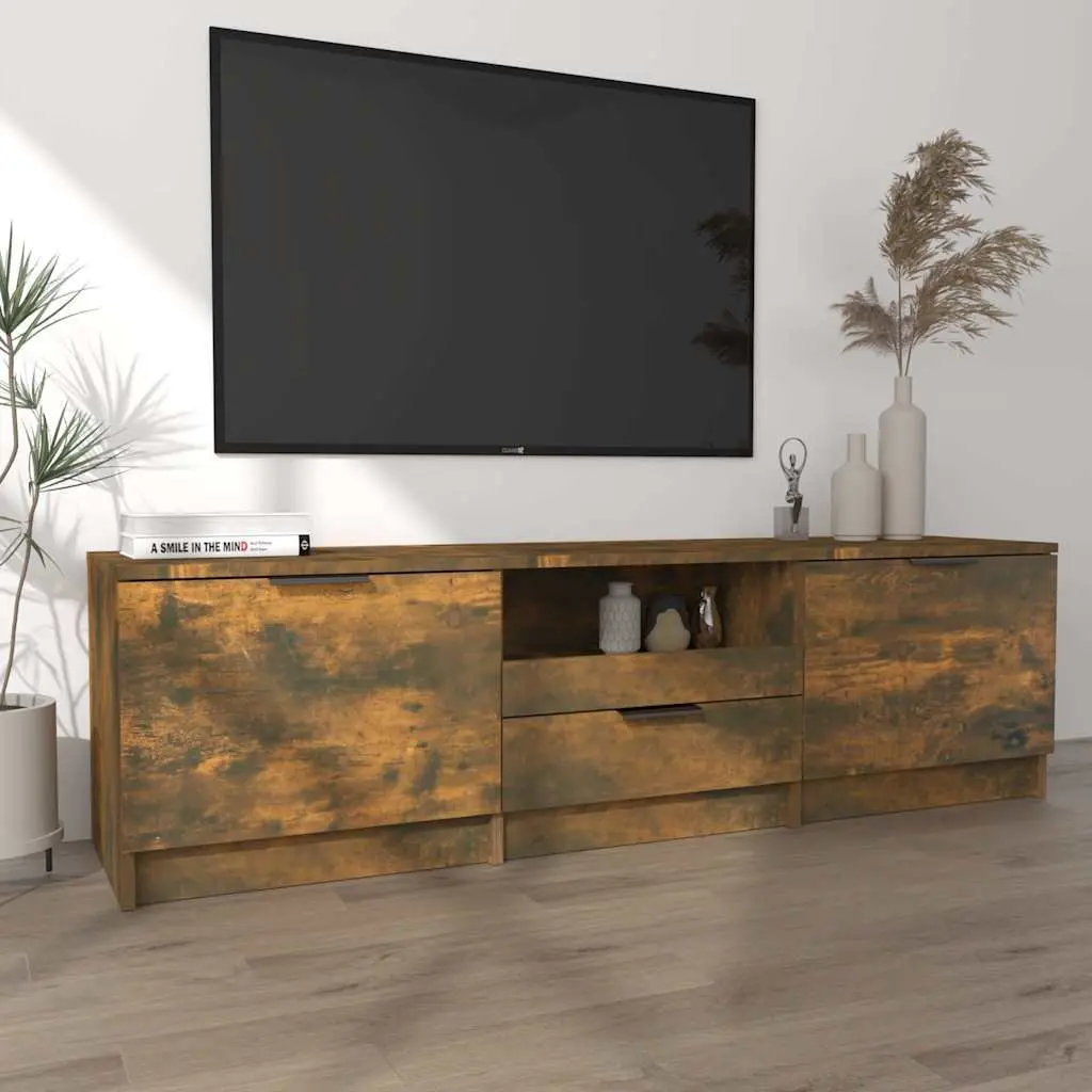 TV Cabinet Unit Brown Engineered Wood Storage Compartments Drawer Organiser