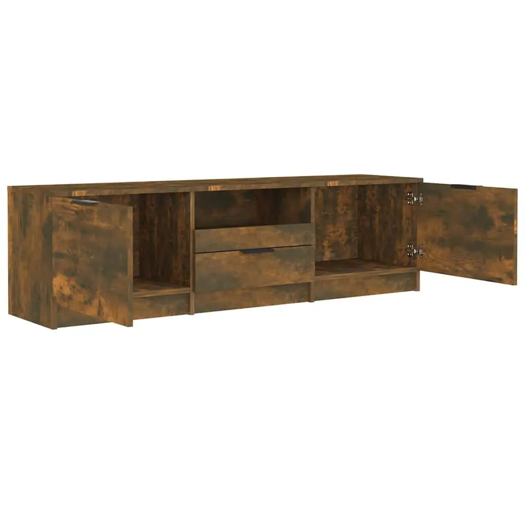 TV Cabinet Unit Brown Engineered Wood Storage Compartments Drawer Organiser