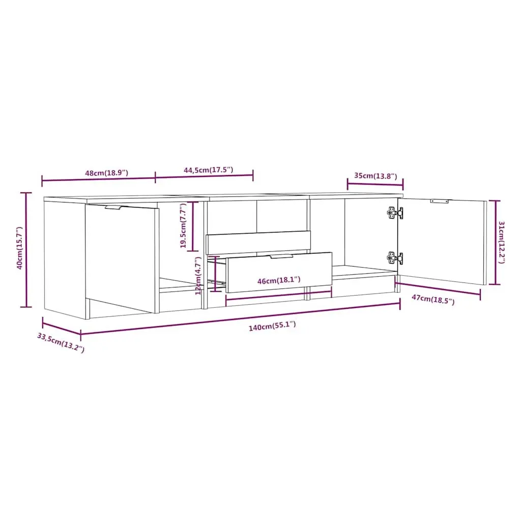 TV Cabinet Unit Brown Engineered Wood Storage Compartments Drawer Organiser