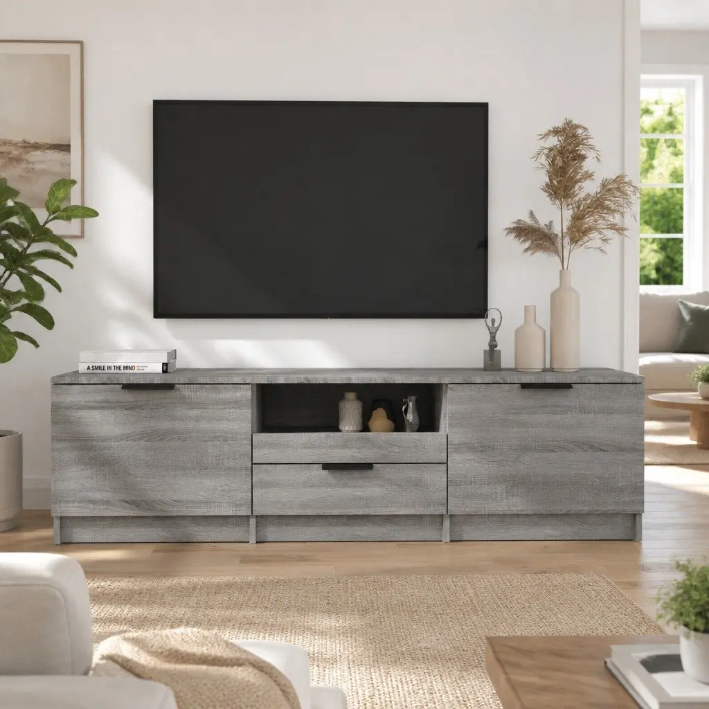 TV Cabinet Grey Sonoma 140x35x40 cm Storage Unit with Drawer Compartments