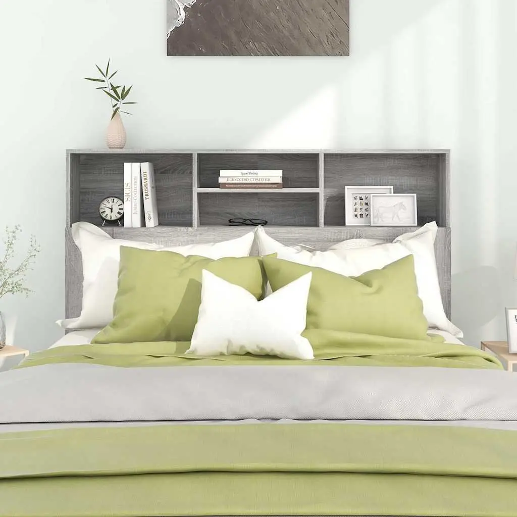 Headboard Cabinet Grey Wall-Mounted Bedroom Storage 140 cm